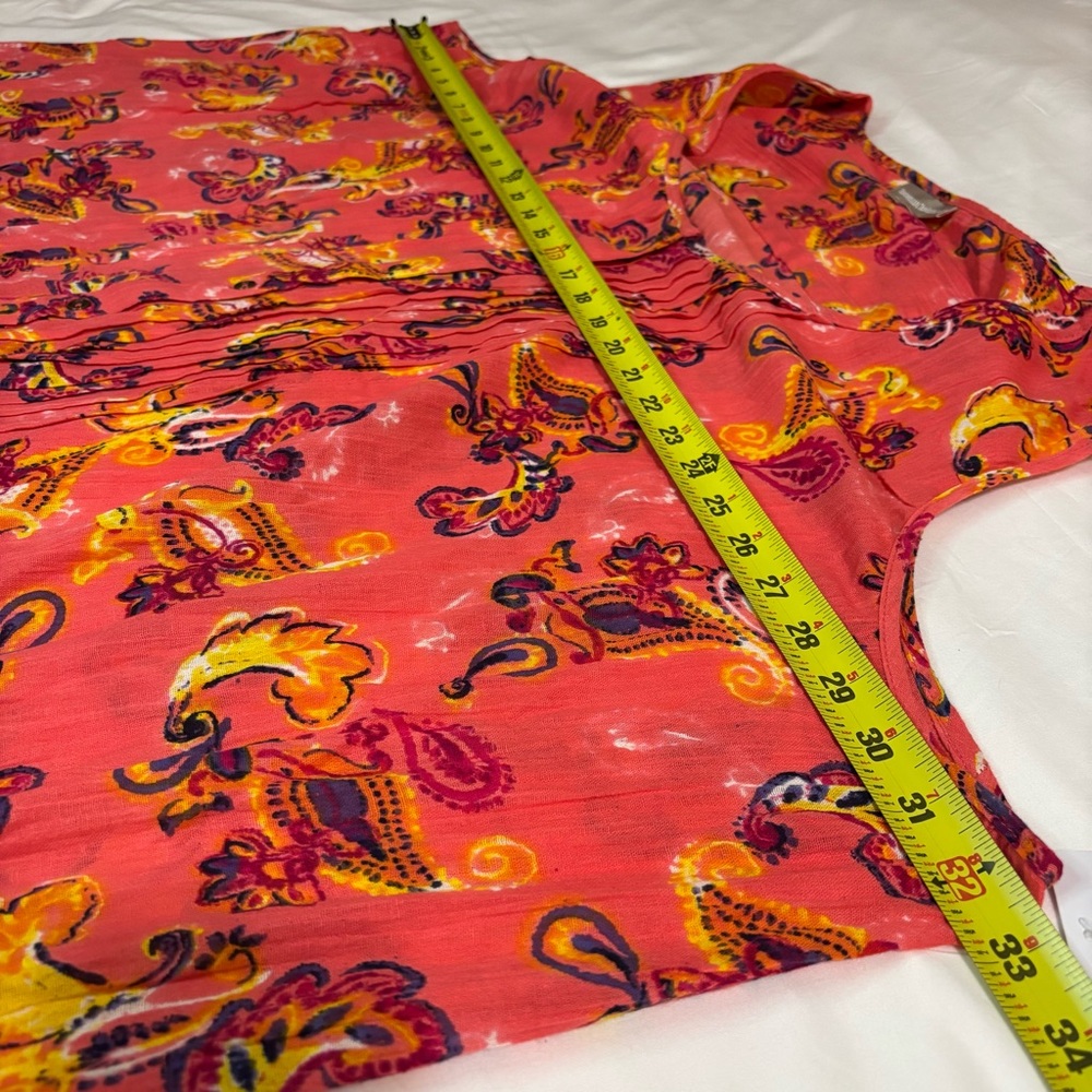 Woman Within Coral Pink Paisley Pleated Tank size 5X Cotton Lightweight - Picture 9 of 9